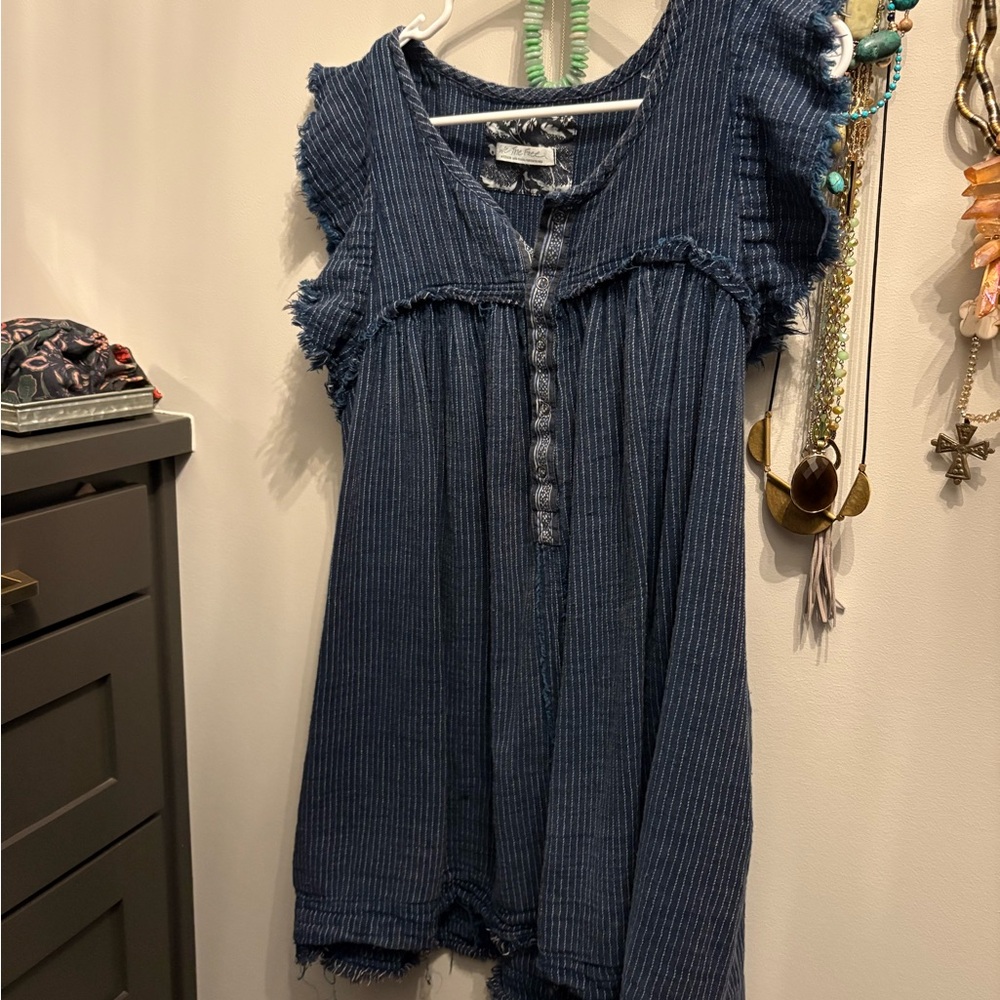 We The Free Blue Ruffled Sleeveless Blouse